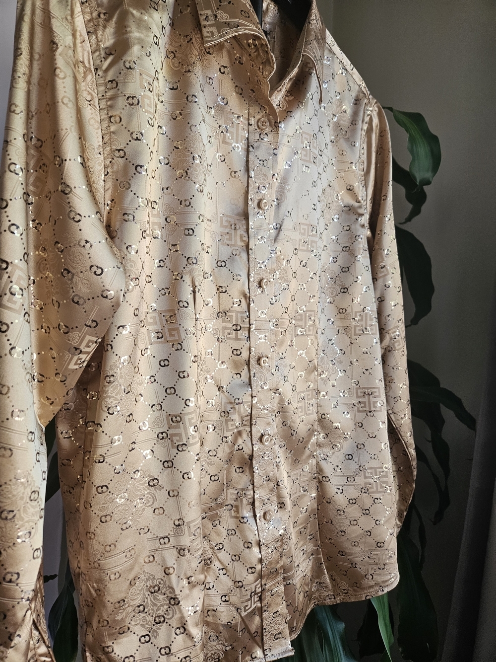 ​Valur 1901 Gold Metallic Patterned Button Down Shirt Medium - Picture 5 of 11
